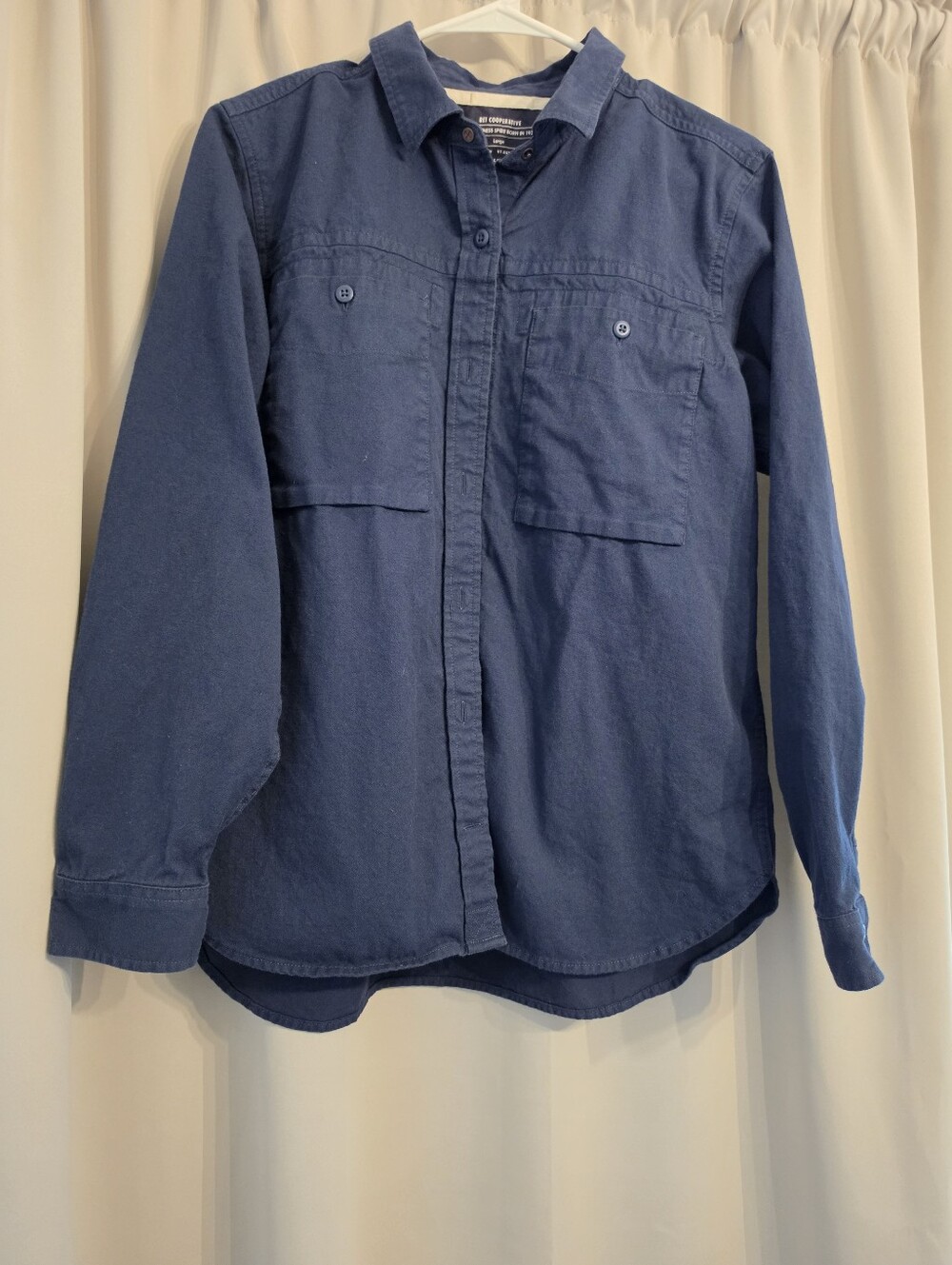 REI Co-op Women's Navy Flannel Utility Shirt Hidden Placket Chest Pockets L